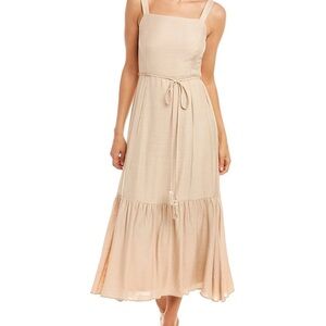 Sleeveless Square-Neck Dress with Waist Tie